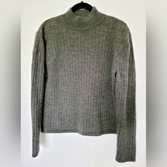 Amber Stone Women's 100% Pure Merino Wool Cropped Sweater Ribbed Gray Large - Picture 1 of 16